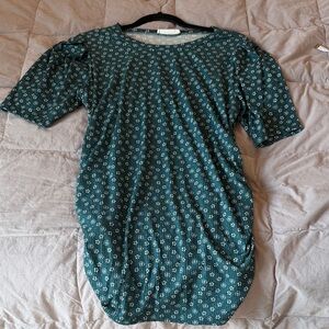 Hello MIZ Teal Floral Maternity Short Sleeve Top